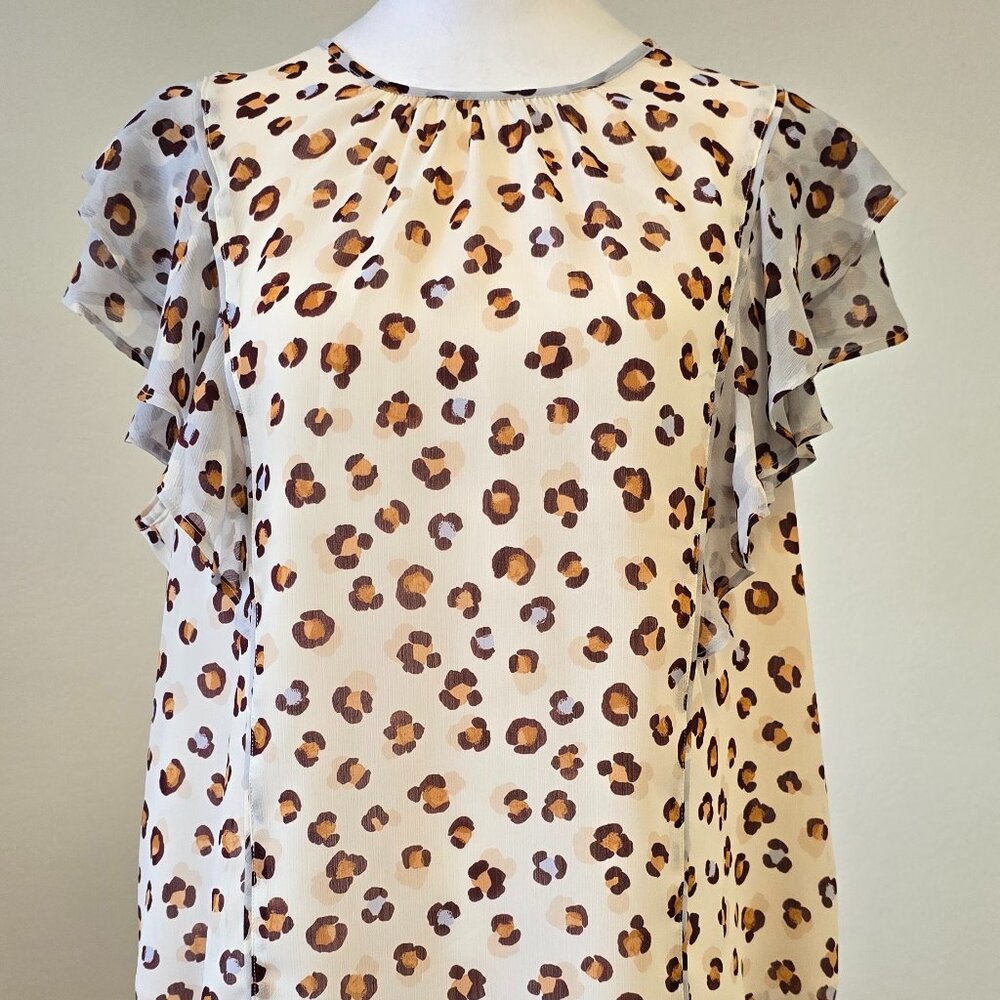 Ann Taylor Leopard Print Ruffle Sleeve Blouse Size Large
